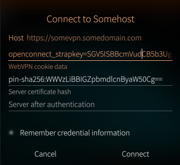 Sailfish OS OpenConnect configuration with cookie and certificate fingerprint